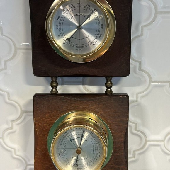 Springfield Weather Station Thermometer, Barometer & Humidity Meter Wood Vintage - Picture 9 of 11